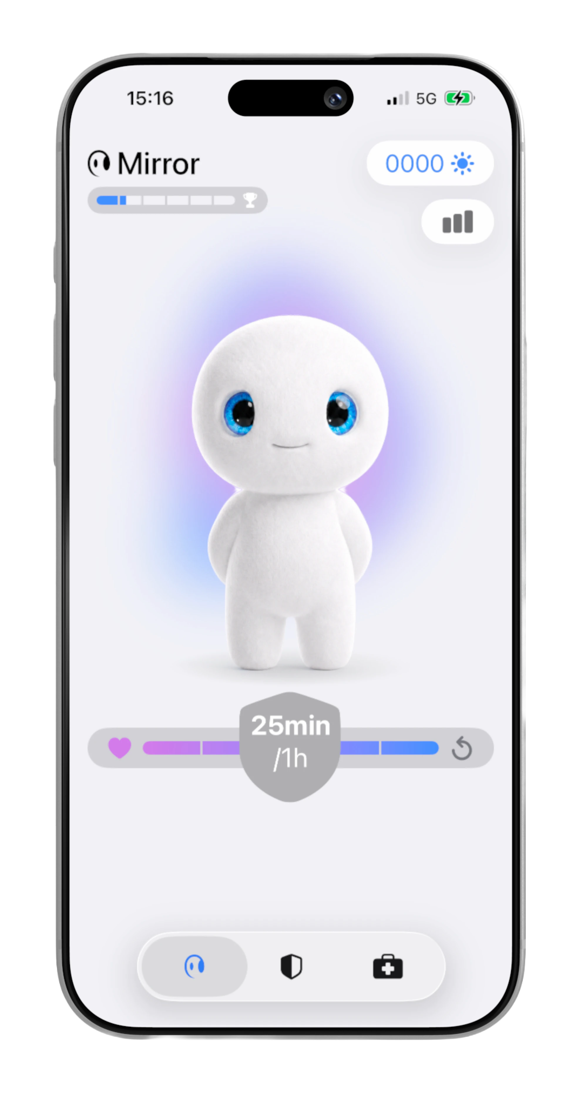 L’app Mirror : la mascotte et le suivi du temps d’écran.